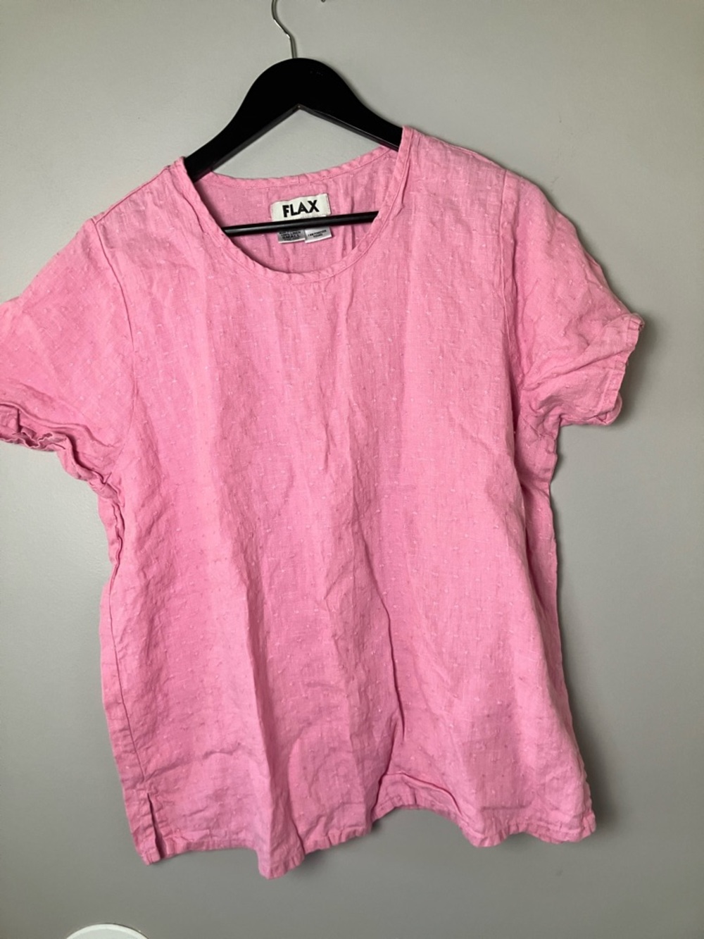 FLAX Pink 100% Linen Short Sleeve Shirt Size Small